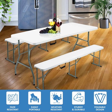 6FT Plastic Folding Bench Portable Outdoor Bench for Picnic Camping Garden by zapcart
