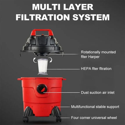 15L Dry/Wet/Blow Vacuum Cleaner Handheld Large Bucket Vacuum Cleaner Powerful Suction Dust Collector For Home Car Commercial Use by zapcart