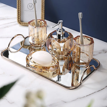 Crystal Glass Bathroom Accessories Set Toothbrush Cup Soap Dish Bottling Washing Tools Dispenser Pump Bottle Home Bathroom Tools by zapcart