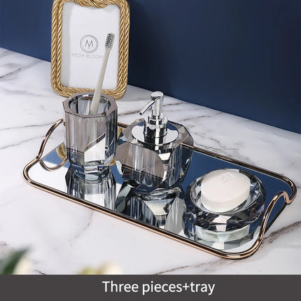 Crystal Glass Bathroom Accessories Set Toothbrush Cup Soap Dish Bottling Washing Tools Dispenser Pump Bottle Home Bathroom Tools by zapcart