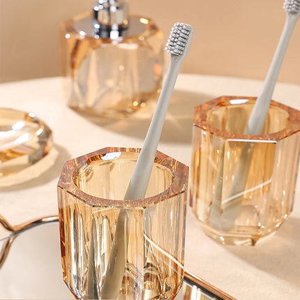 Crystal Glass Bathroom Accessories Set Toothbrush Cup Soap Dish Bottling Washing Tools Dispenser Pump Bottle Home Bathroom Tools by zapcart