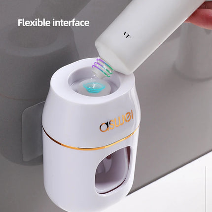 WIKHOSTAR Bathroom Accessoriest Set Automatic Toothpaste Dispenser Wall-mounted Toothpaste Squeezer Dust-proof Toothbrush Holder by zapcart