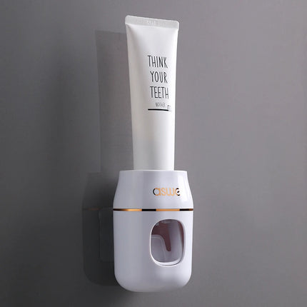 WIKHOSTAR Bathroom Accessoriest Set Automatic Toothpaste Dispenser Wall-mounted Toothpaste Squeezer Dust-proof Toothbrush Holder by zapcart