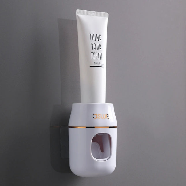 WIKHOSTAR Bathroom Accessoriest Set Automatic Toothpaste Dispenser Wall-mounted Toothpaste Squeezer Dust-proof Toothbrush Holder by zapcart