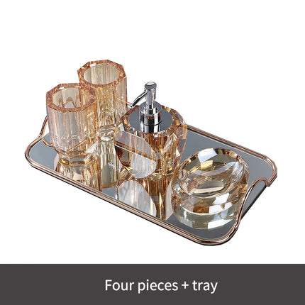 Crystal Glass Bathroom Accessories Set Toothbrush Cup Soap Dish Bottling Washing Tools Dispenser Pump Bottle Home Bathroom Tools by zapcart