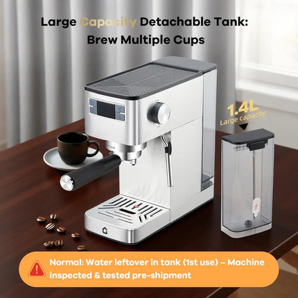 20 Bar Espresso Machine With Milk Frother, Compact Stainless Steel Coffee Maker, Pressure Gauge, All-in-One Barista Kit For Home by zapcart