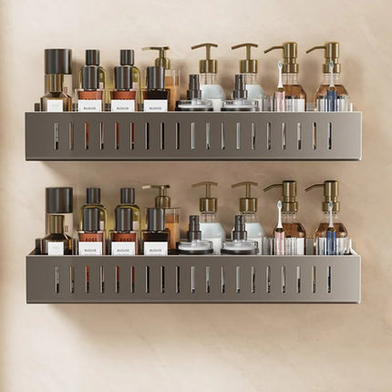 Gun Gray Wall Mounted No Drill Bathroom Shelf Shower Storage Rack Toilet Vanity Organizer Bathroom Accessories by zapcart