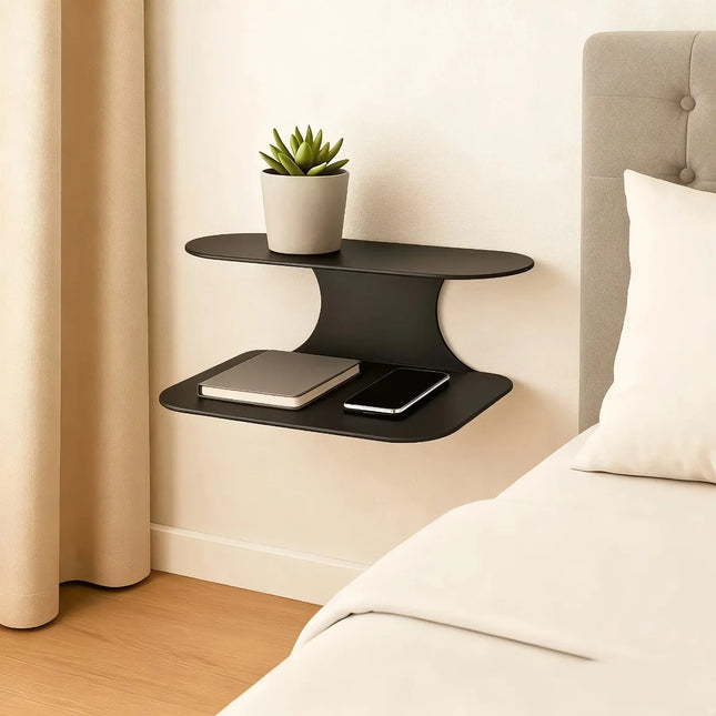 1pc Black Wall-Installed Floating Nightstand 2-Tier Shelf for Bedroom Decor by zapcart