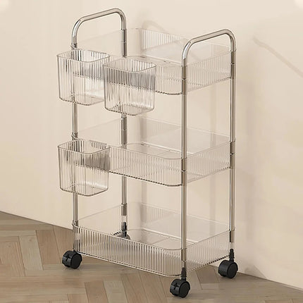 Light Luxury Storage Rack Trolley 2/3/4 Layers Transparent Acrylic Rolling Cart With Removable Hanging Baskets Snacks Bookshelf by zapcart