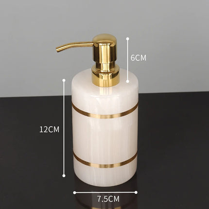 White Onyx Natural Marble Bathroom Accessories Set Gold Luxury Soap Dispenser Soap Dish Tray Toothbrush Holder Bathroom Set by zapcart