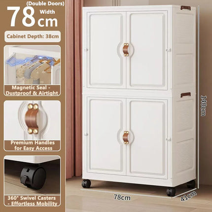 Foldable Child's Wardrobe Large Capacity Non-Install Double Door Storage Cabinet Simple Design with Wheels Organizer Cabinet by zapcart