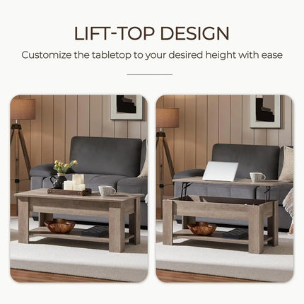 Lifting Coffee Table with Hidden Storage Drawer and Open Shelf, Space-saving Tea Tables for Living Room/Reception, Gray by zapcart