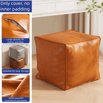 Nordic Style Non-Slip Storage Stool Waterproof No Fillings PU Leather Ottoman Square Stackable Unstuffed Cushion Cover Home by zapcart