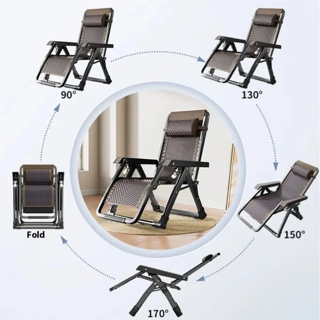 Dual-Use Comfortable Rattan Chair with Metal Backrest Foldable Lazy Nap Recliner for Outdoor Balcony Household Folding Chair by zapcart