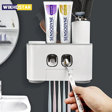 Automatic Toothpaste Dispenser Magnetic Toothbrush Holder Bathroom Accessories Set Wall Mounted Toothpaste Squeezer by zapcart