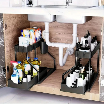 New double-layer pull-out rack, bathroom lower sink, kitchen storage rack by zapcart