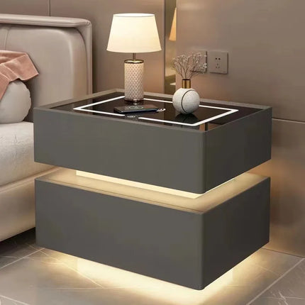 Modern Style Solid Wood Bedside Table with Wireless Charging Smart 2 Drawers Bedroom Nightstands with Lock 40cm by zapcart