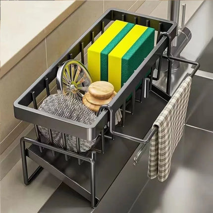 Kitchen Sponge Holder Drain Rack Sink Organizer for Dish Cloth Scrubber Storage with Hanging Hook by zapcart