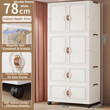Foldable Child's Wardrobe Large Capacity Non-Install Double Door Storage Cabinet Simple Design with Wheels Organizer Cabinet by zapcart