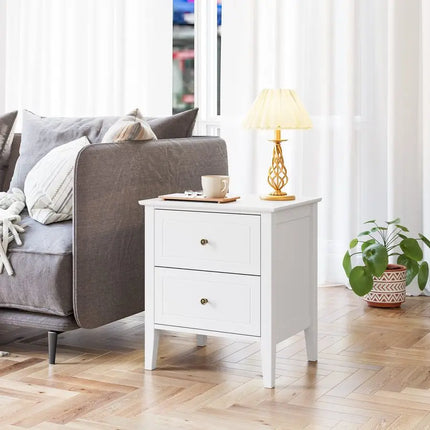 White Bedside Tables with 2 Drawers Wood Bedside Cabinet Nightstand Side End Table Modern for Bedroom 50x40x55.5cm by zapcart