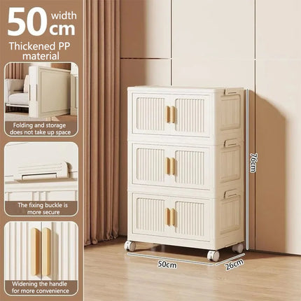 Foldable Child's Wardrobe Large Capacity Non-Install Double Door Storage Cabinet Simple Design with Wheels Organizer Cabinet by zapcart
