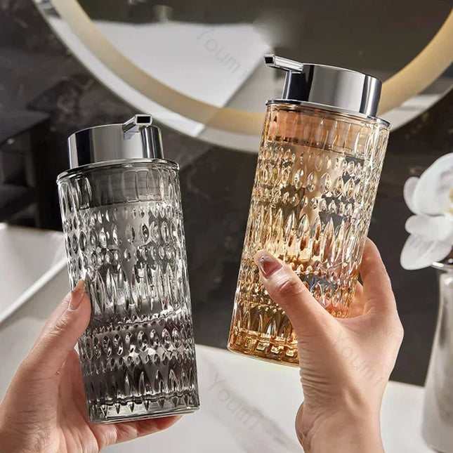 High End Glass Press Type Soap Bottle Home Decor Shampoo Foam Bottles Shower Gel Shampoo Dispenser Bottle Bathroom Accessories by zapcart