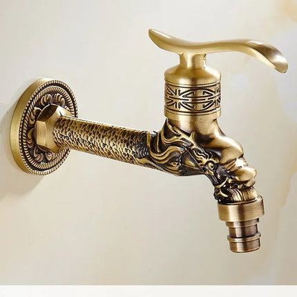 Carved Wall Mount Bibcock Brass Retro Tap Decorative Outdoor Garden Taps Washing Machine Mop Luxury Antique WC Faucet by zapcart