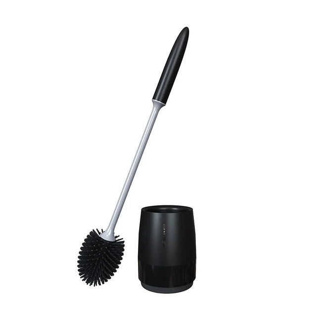 Black/White Silicone Toilet Brush Set with Flat Head Flexible Wall Mounted Bowl Cleaner And Holder for Bathroom WC by zapcart