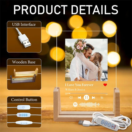 Custom Spotify Photo Frame Personalized Song Picture Acrylic Plaque with LED Night Light Customized Gift for Her Couple by zapcart