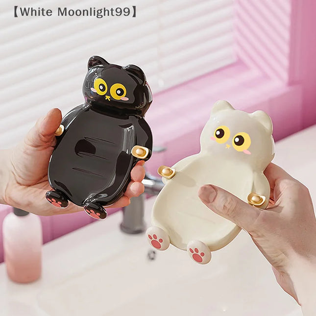 1pc Cute Cat Soap Dish, Creative Home Bathroom Soap Draining And Storage Tray, Lucky Cat Soap Box Bathroom Accessory. by zapcart