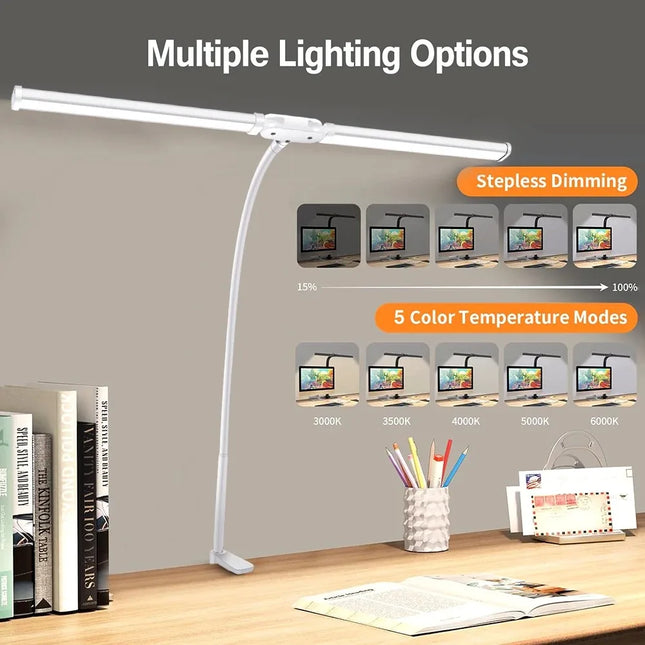 LED Desk Lamp Double/Single Head Architect Desk Lamps Office Eye-Caring Desk Light Stepless Dimmable Adjustable Gooseneck Lamp by zapcart