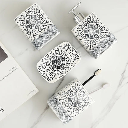 Modern Ceramic Lotion Bottle Soap Dish Toothbrush Holder Bathroom Set Flower Texture Porcelain Shampoo Bottling Soap Dispenser by zapcart