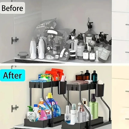 New double-layer pull-out rack, bathroom lower sink, kitchen storage rack by zapcart