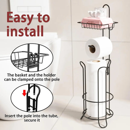 Toilet Paper Holder Stand Bathroom Toilet Paper Storage with Raised Base, Tissue Paper Roll Dispenser with Top Shelf by zapcart