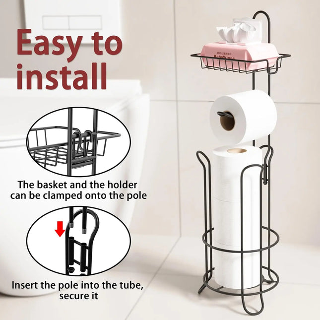 Toilet Paper Holder Stand Bathroom Toilet Paper Storage with Raised Base, Tissue Paper Roll Dispenser with Top Shelf by zapcart