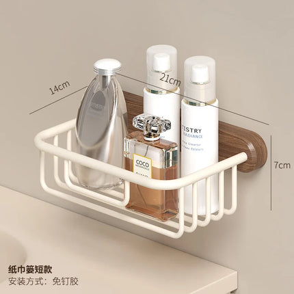 Walnut Cream Style White Towel Rack, No Punch Bathroom Shelf, Toilet, Wall Mounted, Washroom Storage, Bath Towel Holder by zapcart