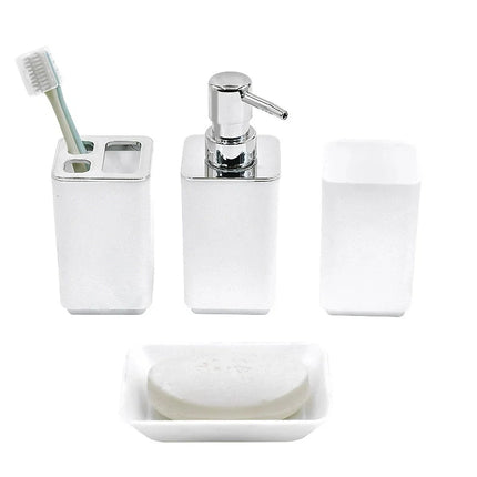 8Pcs/Set Soap Dispenser Box Toilet Brush Lotion Bottle Trash Can Bamboo Plastic Bathroom Storage Set Toothbrush Cup Holder by zapcart