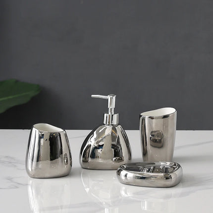 4/5 Pcs Modern Ceramic Bathroom Accessory Set with Pump Dispenser Tumbler Toothbrush Holder and Soap Dish Bathroom Supplies by zapcart