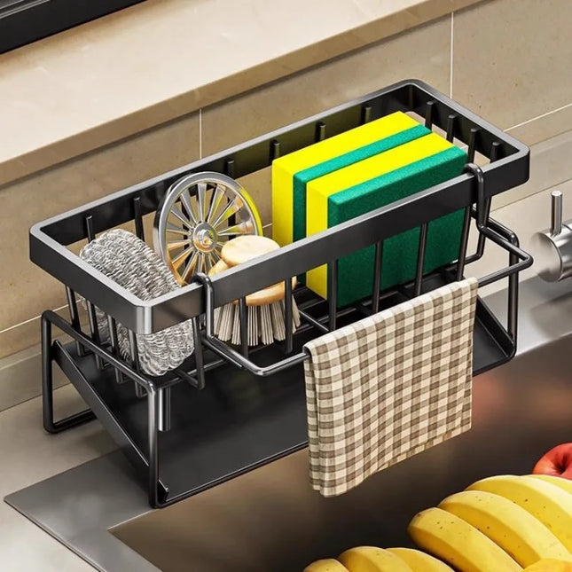 Kitchen Sponge Holder Drain Rack Sink Organizer for Dish Cloth Scrubber Storage with Hanging Hook by zapcart