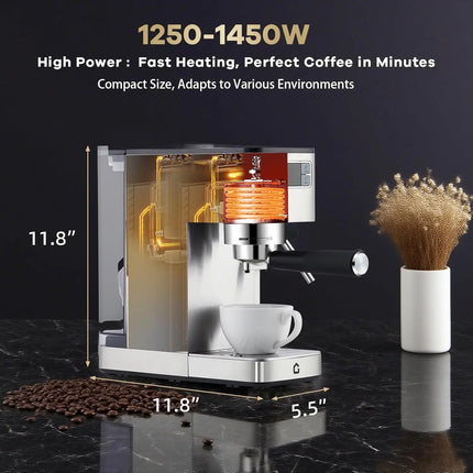 20 Bar Espresso Machine With Milk Frother, Compact Stainless Steel Coffee Maker, Pressure Gauge, All-in-One Barista Kit For Home by zapcart