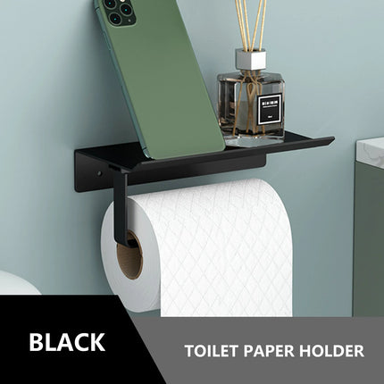 Toilet Paper Holder Space Aluminum Wall Mounted Black Toilet Paper Roll Holder Bathroom Accessories Hardware Decor Storage Shelf by zapcart