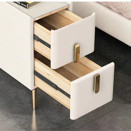 Nordic Style Bedroom Bedside Table Modern Mini Narrow Rock Surface Nightstand Self-Contained 2 Drawers Wooden Tables by zapcart