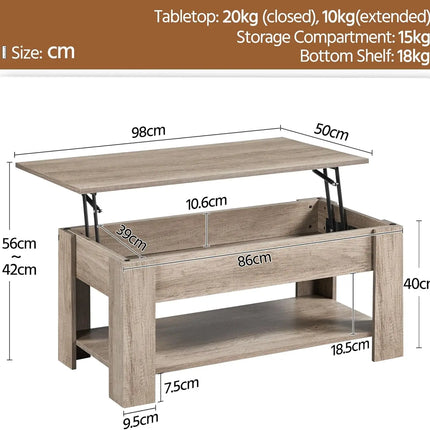 Lifting Coffee Table with Hidden Storage Drawer and Open Shelf, Space-saving Tea Tables for Living Room/Reception, Gray by zapcart