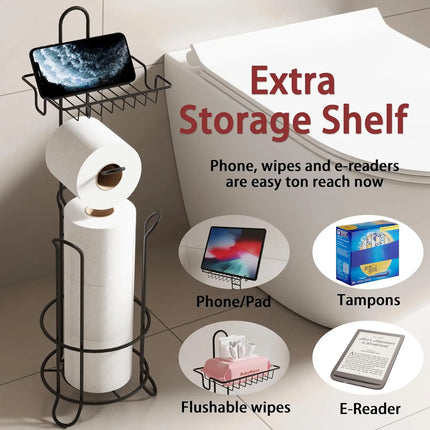 Toilet Paper Holder Stand Bathroom Toilet Paper Storage with Raised Base, Tissue Paper Roll Dispenser with Top Shelf by zapcart