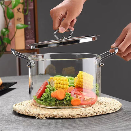 3.5L Glass Pot with Lid Heat Resistant Stainless Steel Double Handles Pot for Cooking Soup Milk Pasta Stovetop Glass Cookware by zapcart