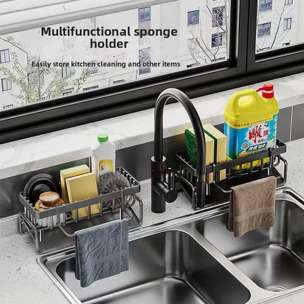 Kitchen Sponge Holder Drain Rack Sink Organizer for Dish Cloth Scrubber Storage with Hanging Hook by zapcart