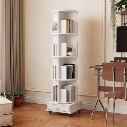 4 Layers Rotating Bookshelf 360 Degree Floor Bookcase Diaplay Storage Shelf Space Saving Home Organizer Wood Corner Bookshelf by zapcart