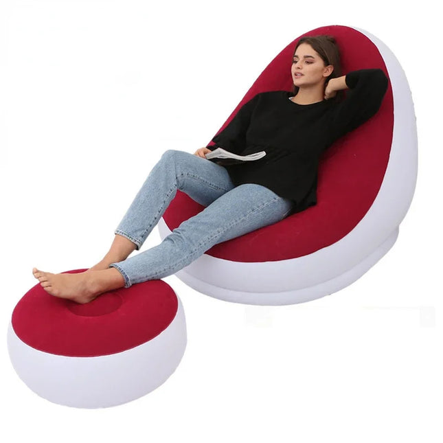 Garden Outdoor Household New Thickened Inflatable Lazy Sofa with Footstool Leisure Sofa Lounge Chair Portable Storage Air Chair by zapcart