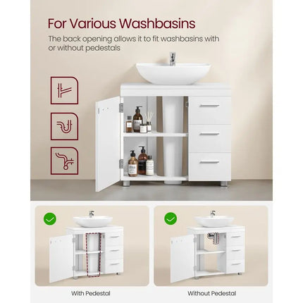 Under Sink Bathroom Cabinet, Storage Cabinet, with 3 Drawers, 2 Compartments Behind the Door, for Washbasins with Pedestal, wit by zapcart