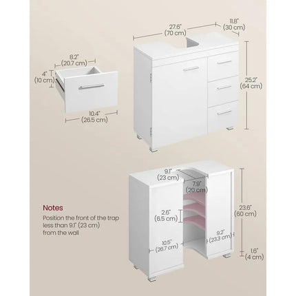 Under Sink Bathroom Cabinet, Storage Cabinet, with 3 Drawers, 2 Compartments Behind the Door, for Washbasins with Pedestal, wit by zapcart